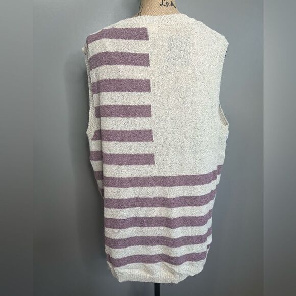 POL high low open knit sleeveless sweater V neck oversized patriotic beach vacay - Picture 2 of 8